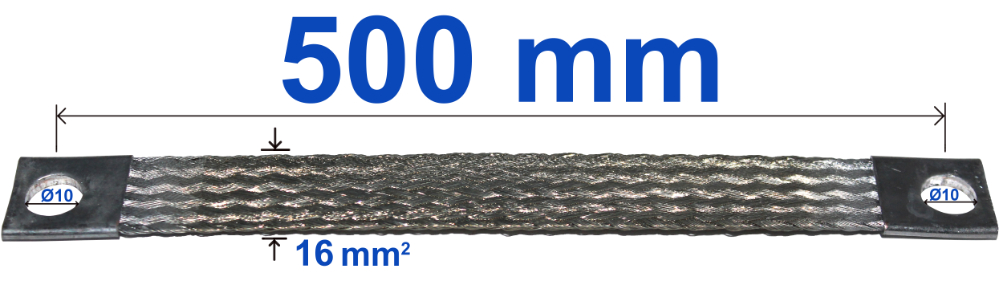 TRESSE DE MASSE, cuivre étamé, 16mm², 500mm