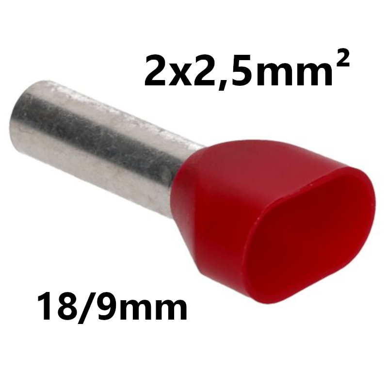 EMBOUT DE CABLE isolé, 2x2,5mm², 18/9mm
