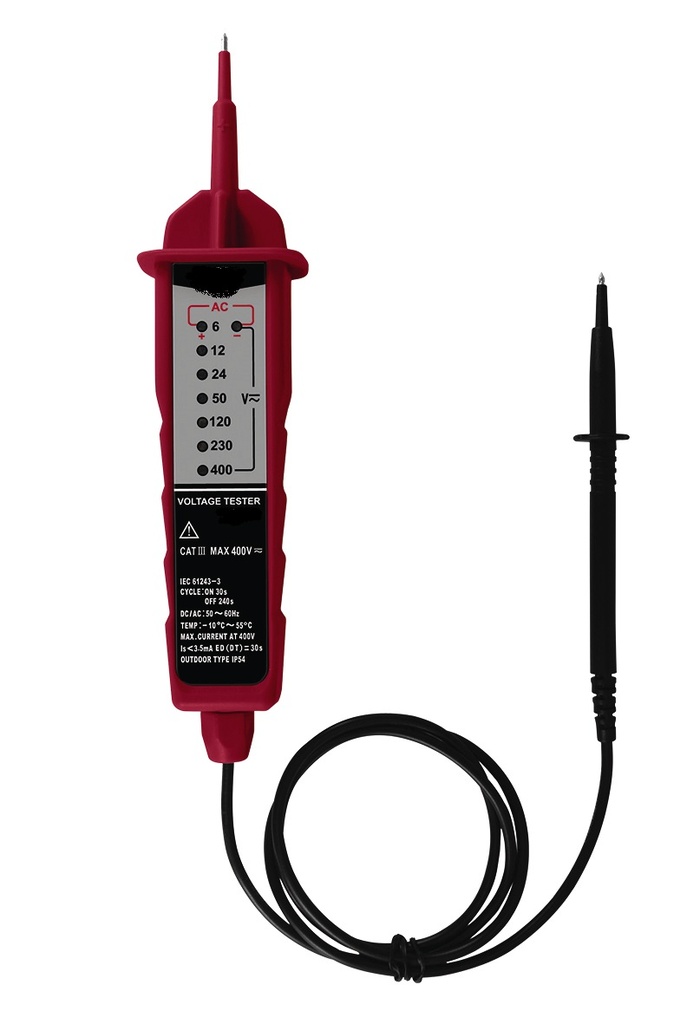 VOLTAGE DETECTOR, 6-400V, led light, without battery