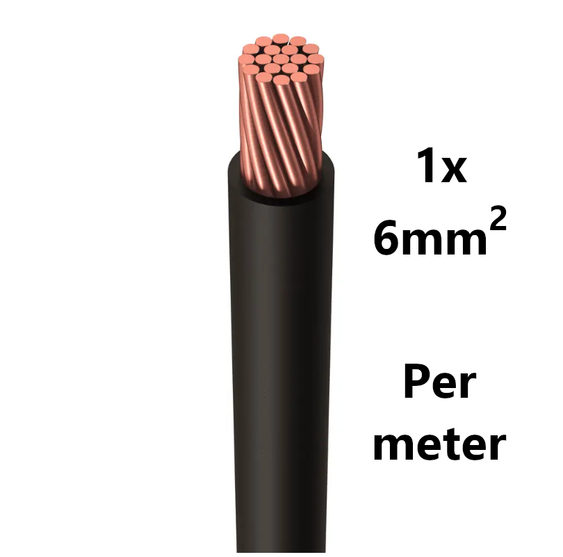 WIRE flexible, tinned copper, 6mm², black, per metre