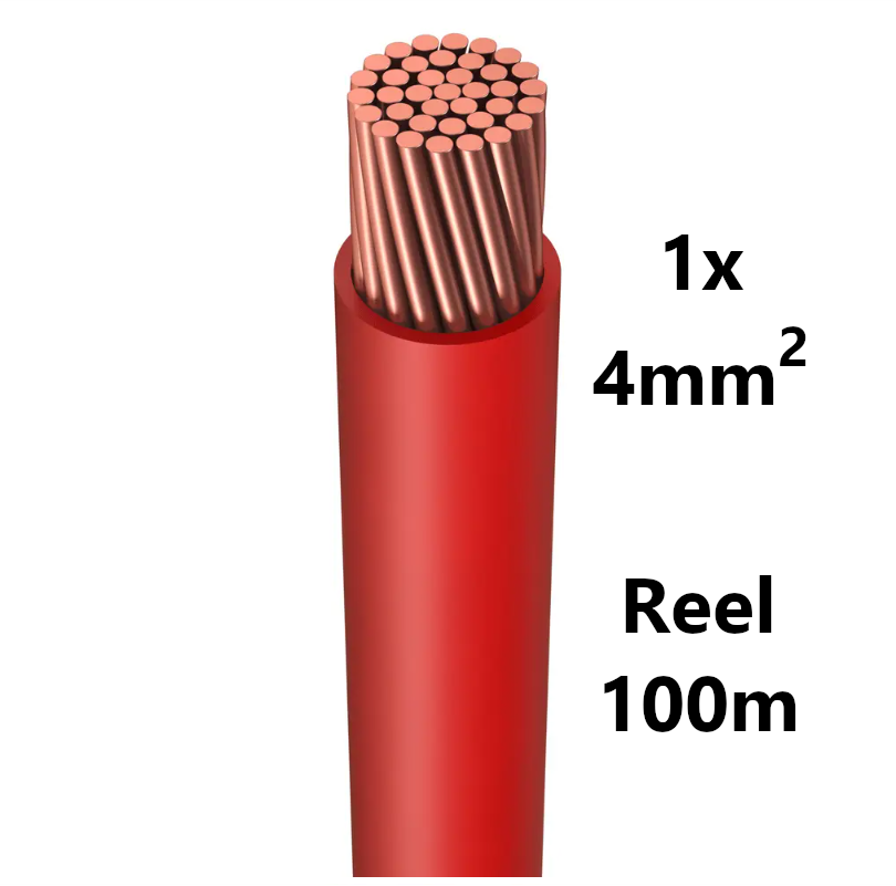 FIL DE CABLAGE souple, étamé, 4mm², rouge, bobine 100m