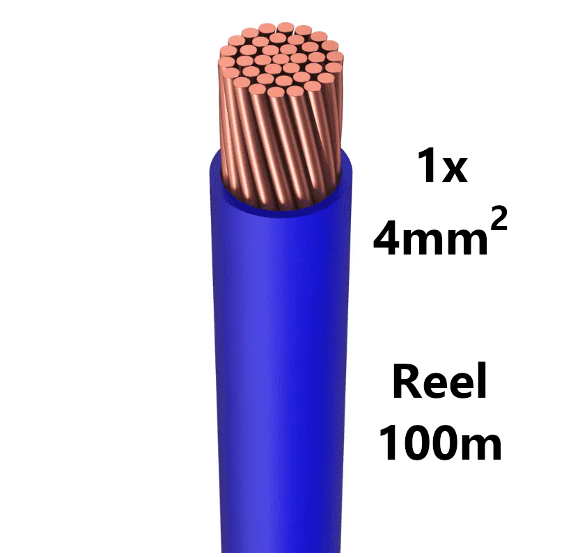 WIRE flexible, tinned copper, 4mm², blue, reel of 100m