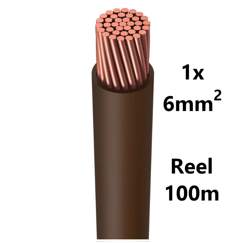 FIL DE CABLAGE souple, étamé, 6mm², brun, bobine 100m