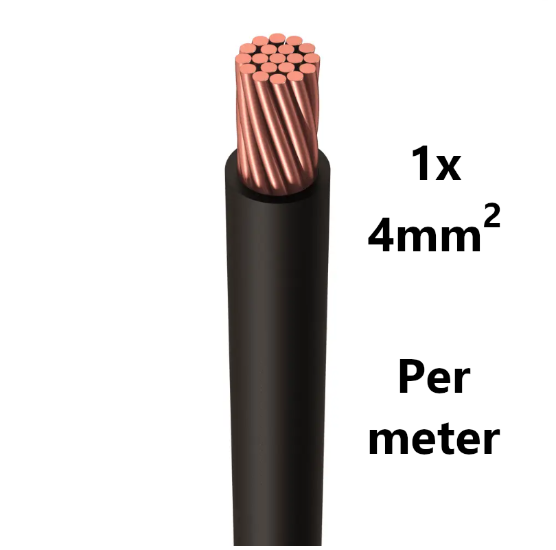 WIRE flexible, tinned copper, 4mm², black, per metre