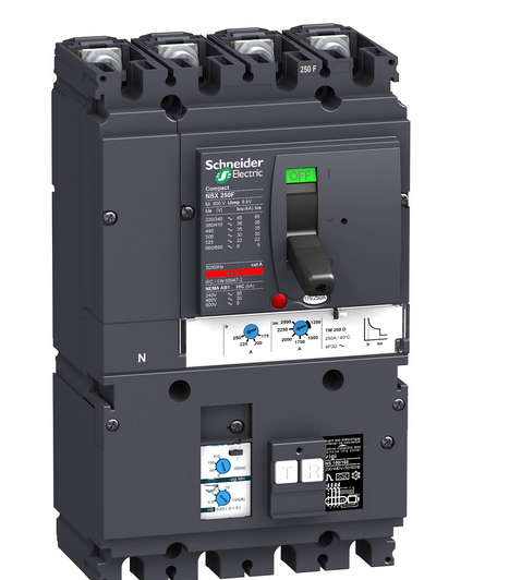RCBO moulé CA (LV431950) 1,5-10In 250A 0.03-1A 36kA, 4P