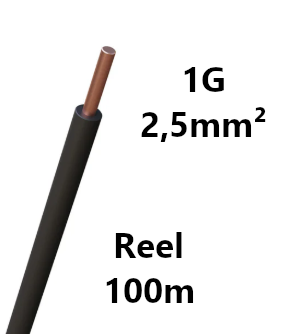 WIRE rigid, copper, 2.5mm², black, reel of 100m