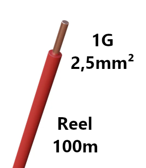 WIRE rigid, copper, 2.5mm², red, reel of 100m