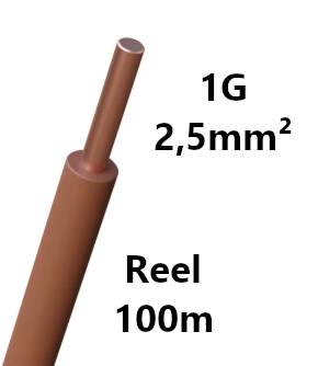 WIRE rigid, copper, 2.5mm², brown, reel of 100m