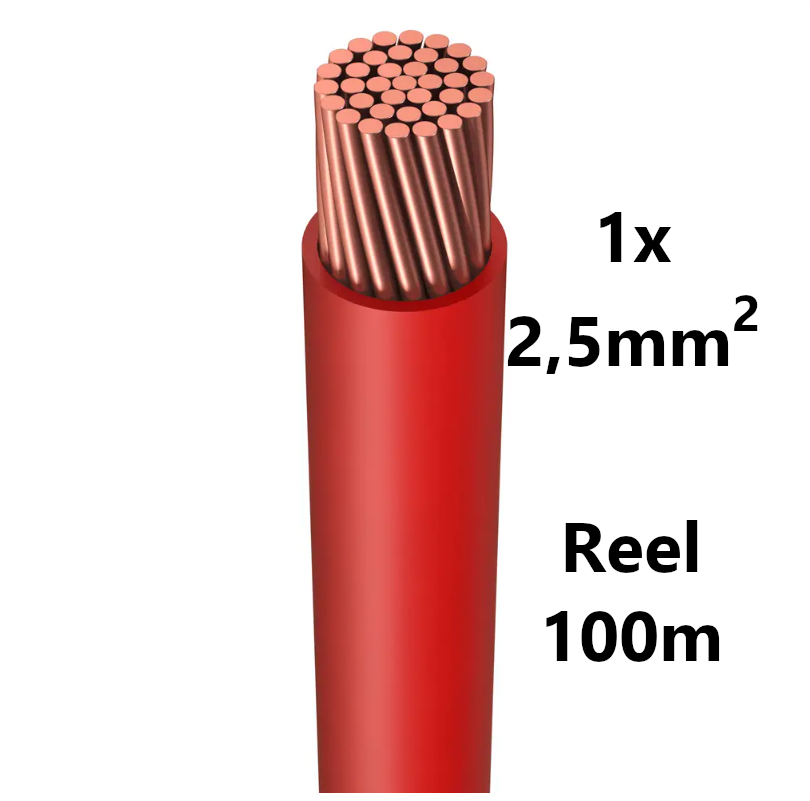 WIRE flexible, tinned copper, 2.5mm², red, reel of 100m