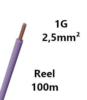 WIRE rigid, copper, 2.5mm², violet, reel of 100m