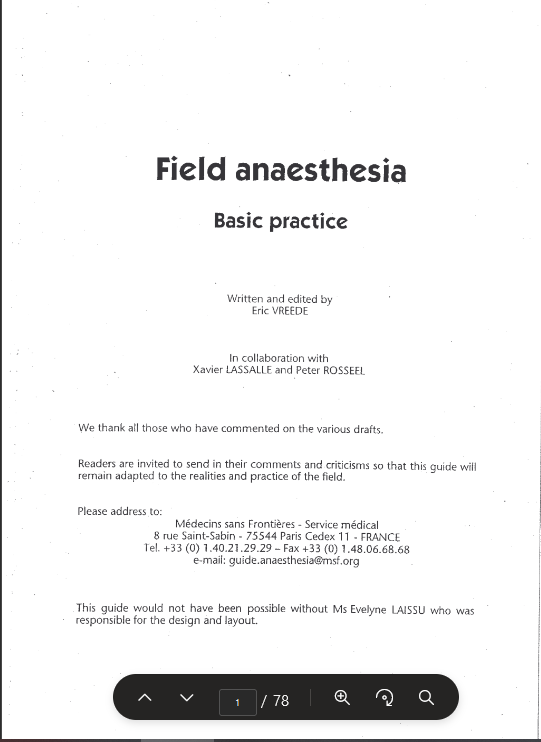 Field Anaesthesia. Basic practice. A guide fr anaesthetists