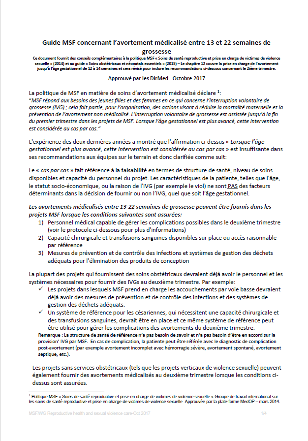 Guide Avortement médicalisé entre 13 et 22 semaines de gross
