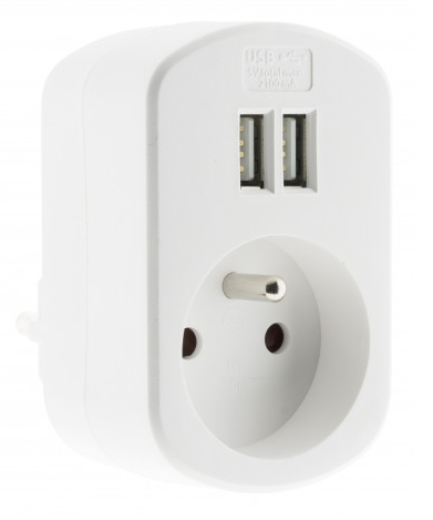 SOCKET simple, 16A + T, 2 USB 3.4A, type E/FR