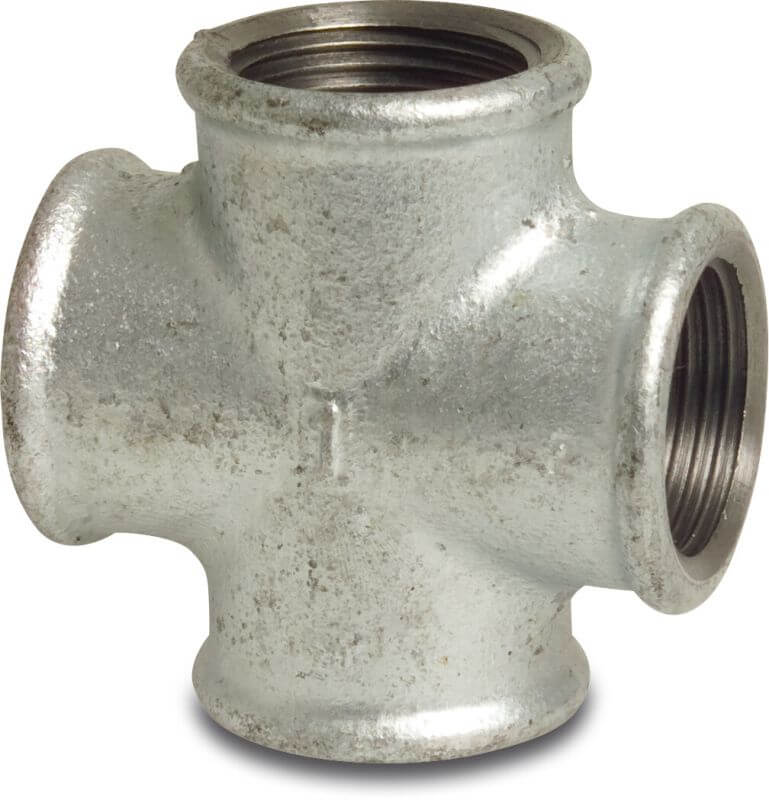 4-WAY CROSS COUPLING threaded, galvanised, ¾", FxFxFxF