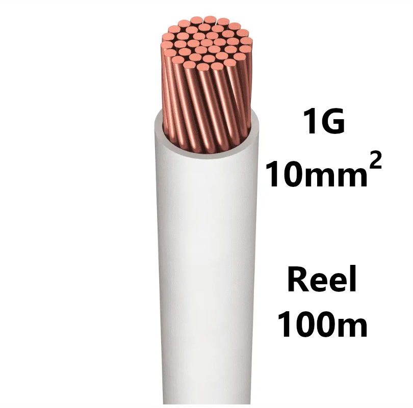WIRE flexible, tinned copper, 10mm², white, reel of 100m