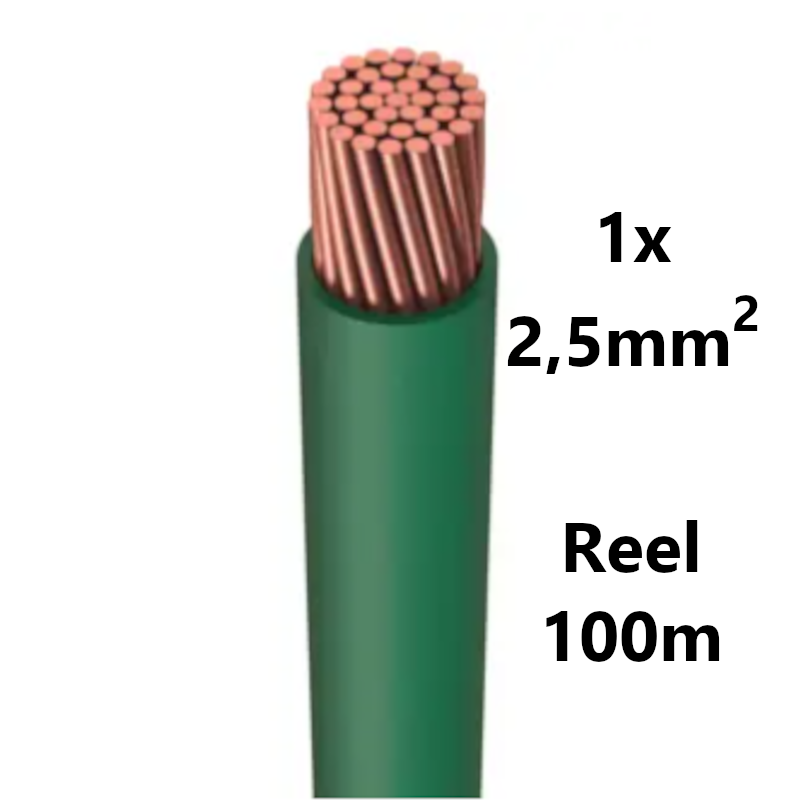 WIRE flexible, tinned copper, 2.5mm², green, reel of 100m