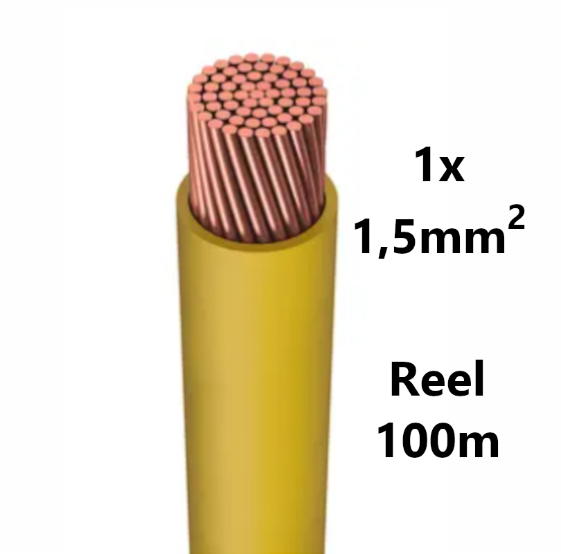 WIRE flexible, tinned copper, 1.5mm², yellow, reel of 100m