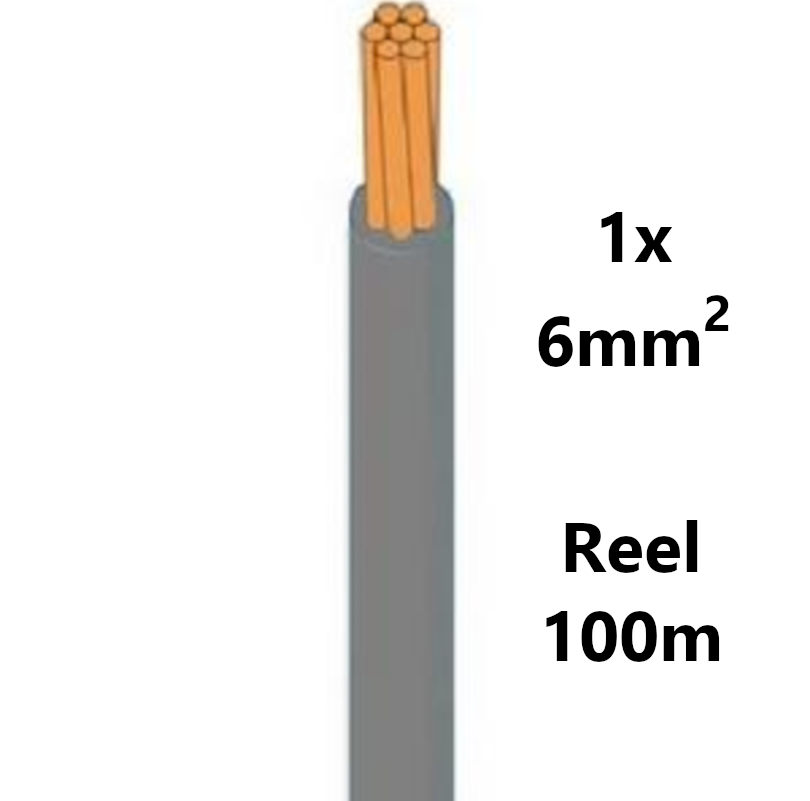 FIL DE CABLAGE souple, étamé, 6mm², gris, bobine 100m