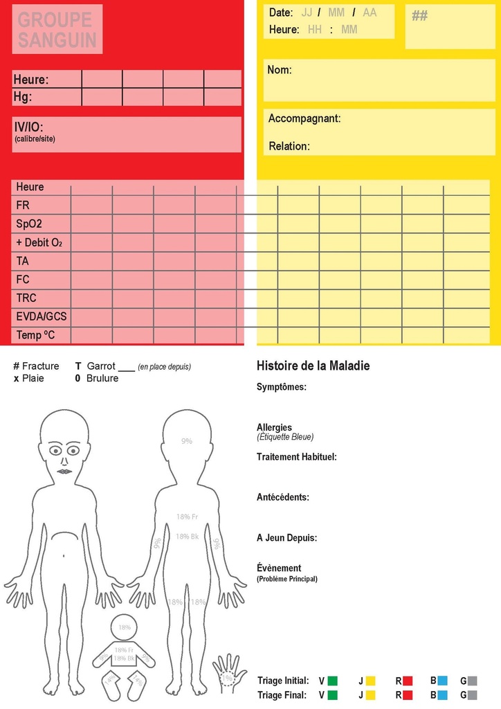 CARTE DE TRIAGE, pour patient, français, A4 recto/verso