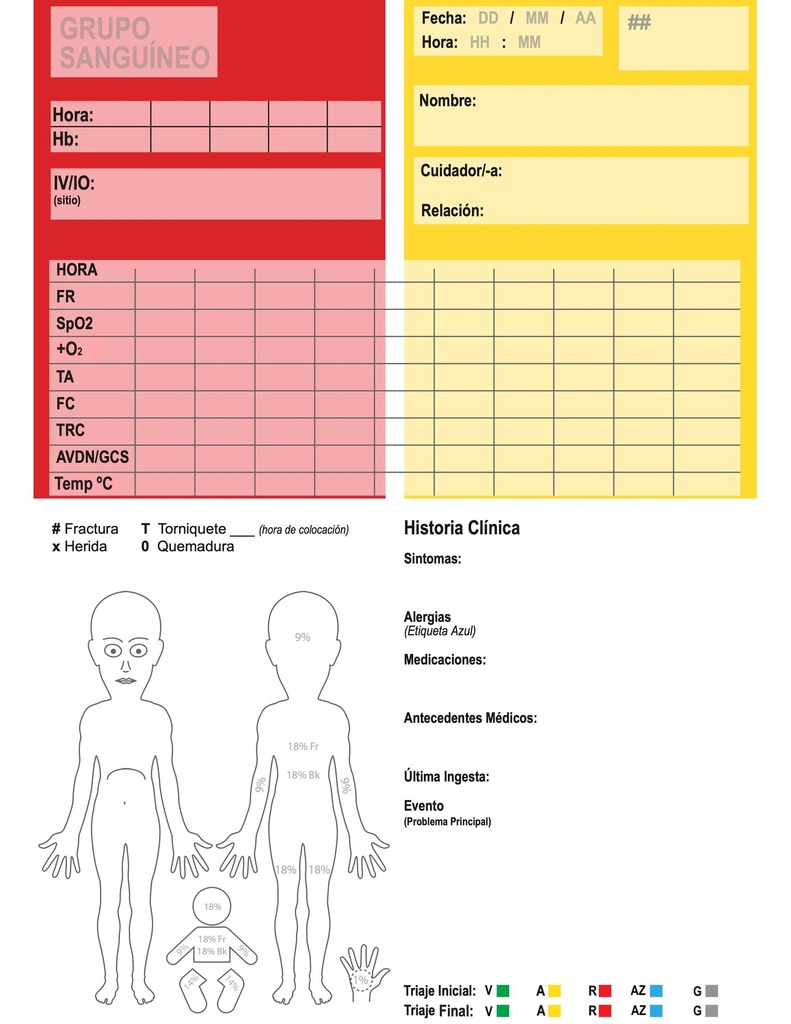 CARTE DE TRIAGE, pour patient, espagnol, A4 recto/verso