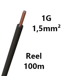 [PELECABW01RB1] FIL DE CABLAGE rigide, cuivre, 1,5mm², noir, bobine 100m