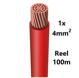 [PELECABW04FR1] WIRE flexible, tinned copper, 4mm², red, reel of 100m
