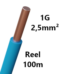 [PELECABW02RL1] FIL DE CABLAGE rigide, cuivre, 2,5mm², bleu, bobine 100m