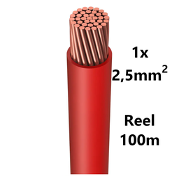 [PELECABW02FR1] WIRE flexible, tinned copper, 2.5mm², red, reel of 100m