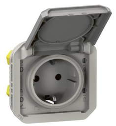 [PELETERMQ1GP5] SOCKETx1(Plexo)2P+E/16A Sch. w/o sup. plug-in horiz. IP55 gr