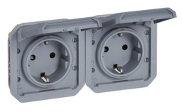 [PELETERMQ2G05] SOCKETx2 (Plexo) 2P+E/16A Schuko w/o support horiz IP55 grey