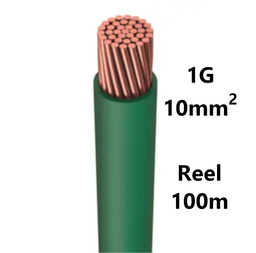 [PELECABW10FV1] WIRE flexible, tinned copper, 10mm², green, reel of 100m