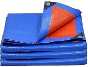 [CSHEPLASOE46] BACHE PLASTIQUE, 4x6m, orange/bleu + oeillets, feuille