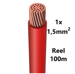 [PELECABW01FR1] WIRE flexible, tinned copper, 1.5mm², red, reel of 100m