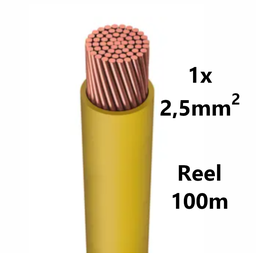 [PELECABW02FE1] WIRE flexible, tinned copper, 2.5mm², yellow, reel of 100m