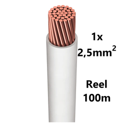 [PELECABW02FW1] FIL DE CABLAGE souple, étamé, 2,5mm², blanc, bobine 100m